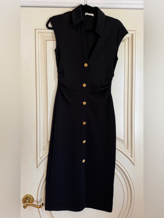 Zara Dresses & Skirts - Zara Black Midi Dress with Gold Buttons